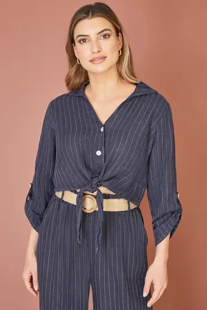 Yumi Womens Striped Italian Linen Shirt - Size Small
