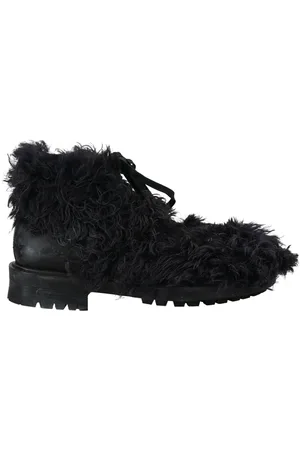 Dolce & Gabbana Mens Leather Combat Shearling Boots Shoes - Size EU 42