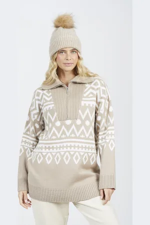Brave Soul Womens Oversized Zip Neck Knitted Pattern Jumper - Size Large