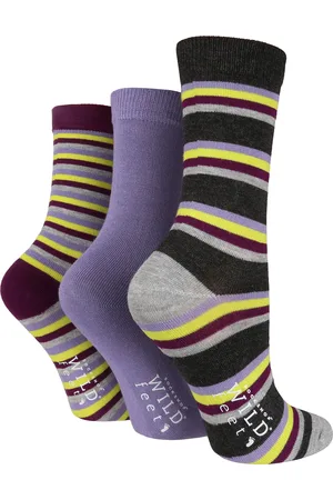 Wild Feet Womens Wild Feet - 3 Pack Ladies Breathable Patterned Bamboo Socks - Striped - - Size UK 4-6.5