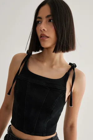 NASTY GAL Womens Denim Strappy Top - Cotton - Size 12 UK