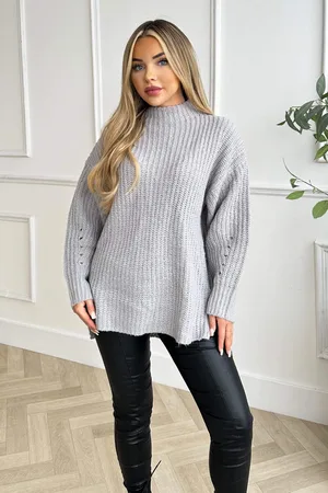 Ax Paris Womens Mock Neck Oversized Knit Jumper - Size Small/Medium