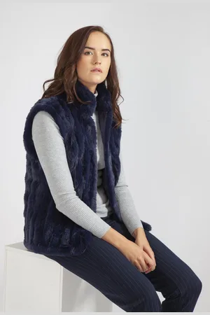 Jayley Womens Faux Fur Suede Vertical Stripe Gilet - - One Size