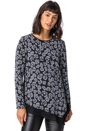 Roman Womens Glitter Print Asymmetric Hem Top Polyamide - Size 10 UK