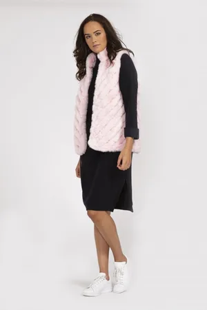 Jayley Womens Faux Fur Suede Diagonal Stripe Gilet - - One Size
