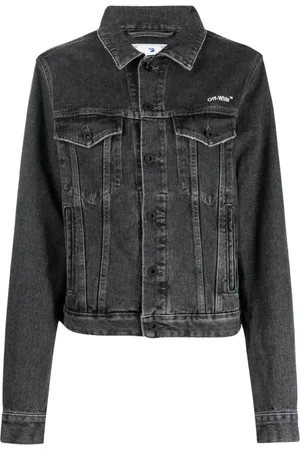 OFF-WHITE Womens Diag Design Regular Fit Dark Denim Jacket Cotton - Size Medium