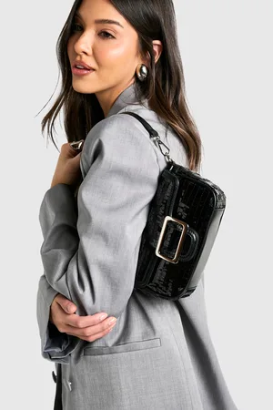Boohoo Womens High Shine Sequin Buckle Shoulder Bag - - One Size