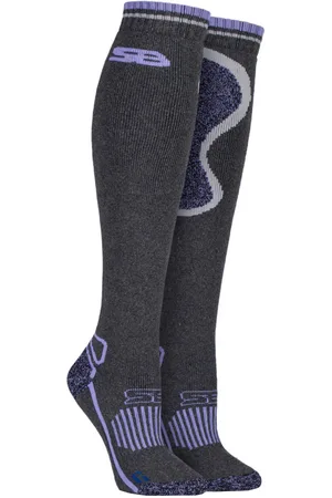 Storm Bloc Womens - Ladies Long Knee High Wool Cushioned Thermal Equestrian / Hiking Socks - SBGLS008PUR - Cotton - Size UK 4-8