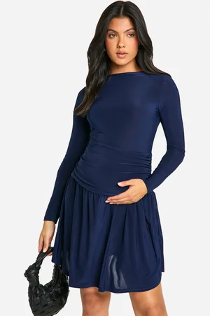 Boohoo Womens Maternity Slinky Slash Neck Gathered Detail Mini Dress - - Size 10 UK