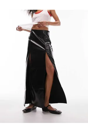 Topshop Womens vinyl double split midi skirt in - Size 12 UK