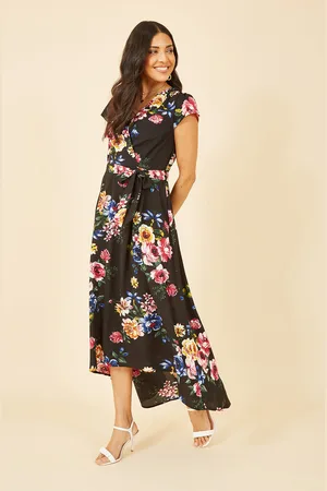Mela Womens Floral Wrap Over Dipped Hem Midi Dress - Size 24 UK