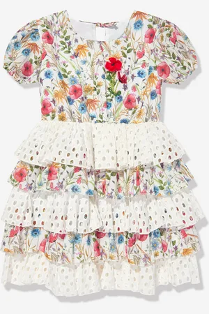 SELINI Girls Floral Broderie Anglaise Dress in - Size 2Y