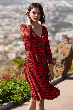 Sosandar Womens Tiger Print Slinky Midi Dress - - Size 8 UK