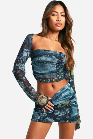 Boohoo Womens Bolero Printed Mesh Crop Top - - Size 12 UK