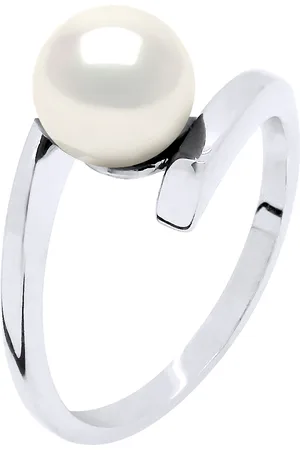 Diadema Womens - Ring CROSS Real Freshwater Pearls - Silver - Size N