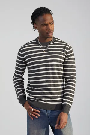 Brave Soul Mens Cotton Crew Neck Striped Knit Jumper - Size X-Large