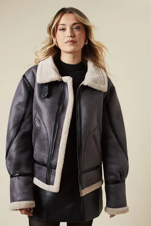 Oasis Womens Suede with Borg Detail Jacket - - Size Large