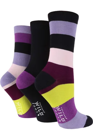Wild Feet Womens Wild Feet - 3 Pack Ladies Breathable Patterned Bamboo Socks - Striped - - Size UK 4-6.5