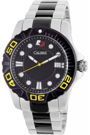 Calibre Mens Akron Swiss Made Movement Watch Two Tone Stainless Steel Strap Black Dial - - One Size