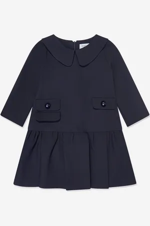 Mama Luma Girls Collar Pearl Pocket Dress in Navy - - Size 3-4Y