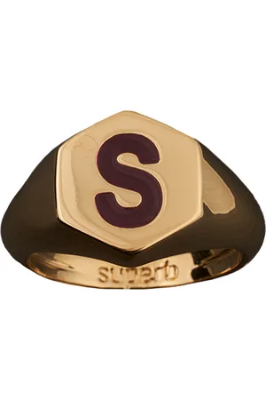 SUPERB Womens Golden Hexagon Garnet Ring woman - - Size M