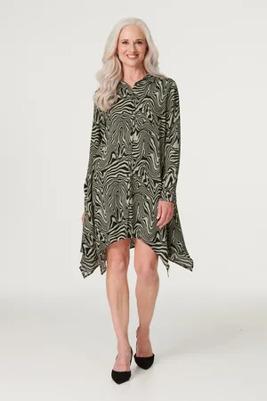 Izabel London Womens Marble Print Hanky Hem Shirt Dress - Size 8 UK