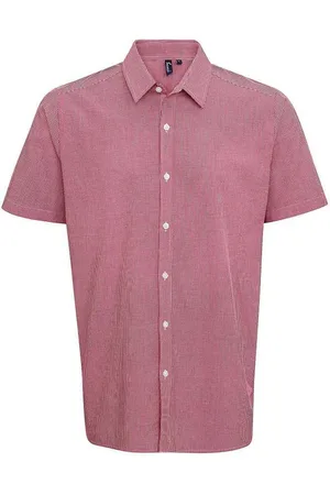 Premier Mens Gingham Cotton Short-Sleeved Shirt ( /White) - Size X-Small