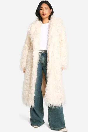 Boohoo Womens Petite Faux Mongolian Fur Maxi Coat - - Size 6 UK