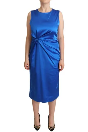P.A.R.O.S.H. WoMens Acetate Sleeveless Pleated Midi Sheath Dress material_Acetate - Size IT 46 (Womens)