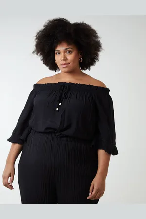 Blue Vanilla Womens Curve Bardot Tie Front Top - - Size UK 18-20