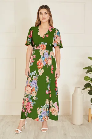 Mela Womens Floral Ruched Waist Maxi Dress With Split Hemline - Size 12 UK
