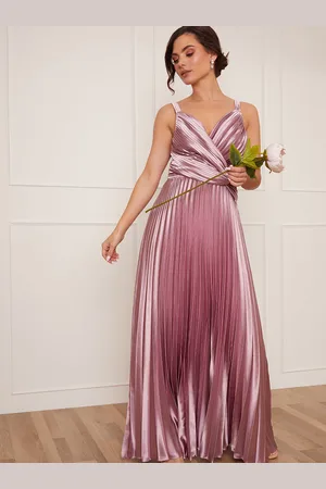 Chi Chi London Womens Petite Satin Cami Strap Pleated Maxi Dress in - Size 6 UK