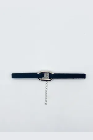 SVNX Womens Faux Suede Choker Necklace With Silver Metal Center Charm - One Size