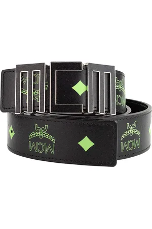 MCM Mens Claus Summer Smooth Visetos Logo Leather Numeric Buckle Belt - One Size