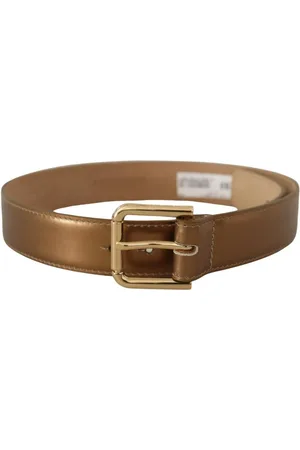 Dolce & Gabbana WoMens Leather Gold Logo Engraved Waist Buckle Belt - Size 65 cm