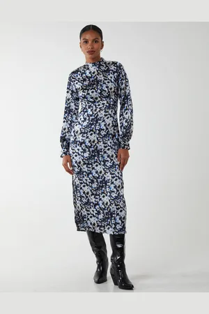 Blue Vanilla Womens Floral Print High Neck Dress - - Size 8 UK