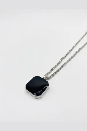 SVNX Mens Chain Necklace with Black Square Pendant Charm - Zinc Alloy - One Size