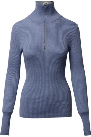 Ganni Pre-owned Womens High Neck Zip Jumper in Merino Wool - Size Medium