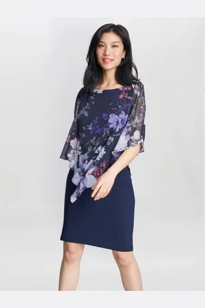 Gina Bacconi Womens Estelle Printed Asymmetric Embellished Dress - - Size 14 UK