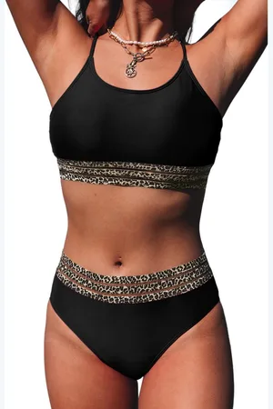 Azura Exchange WoMens Leopard Mesh Trim Bikini Swimsuit in Polyamide - Size Medium