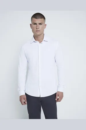 River Island Mens Jersey Shirt Muscle Fit Long Sleeve Cotton - Size Small
