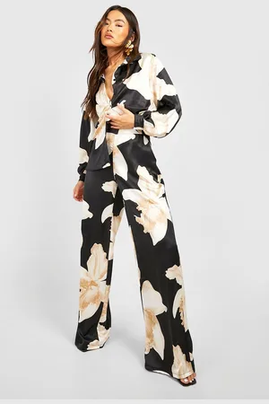 Boohoo Womens Large Scale Floral Wide Leg Trousers - - Size 12 UK