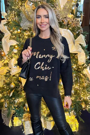 Ax Paris Womens Merry Chic-mas Sequin Knit Jumper - Size Small/Medium