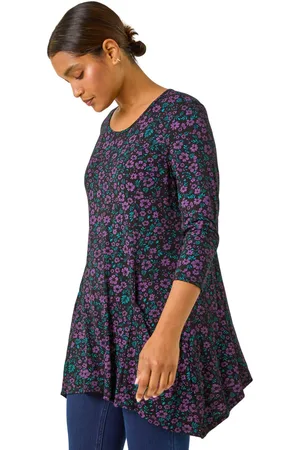 Roman Womens Ditsy Floral Stretch Tunic Top - - Size 12 UK