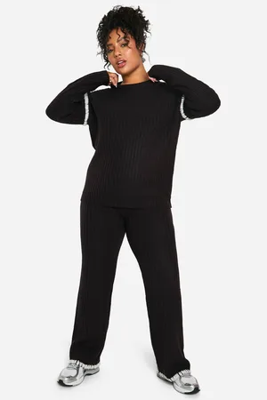 Boohoo Womens Plus Premium Heavyweight Contrast Trim Jumper And Trouser Knitted Set - - Size 26 UK