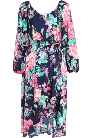 Quiz Womens Navy Satin Wrap Dip Hem Midi Dress - Size 12 UK