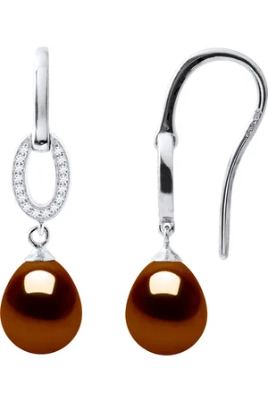 Diadema Womens Earrings Hooks Freshwater Pearls 8-9mm Chocolate Pears Jewelery 925 - Silver - One Size