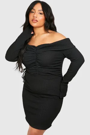 Boohoo Womens Plus Textured Off Shoulder Ruched Bodycon Dress - - Size 24 UK