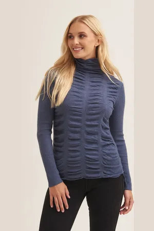 Gini London Womens Fine Knit Textured High Neck Top - material_polyester - Size L/XL