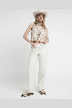 River Island Womens Straight Jeans High Waisted Glitter Cotton - Size 12 Short